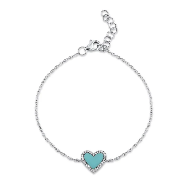 0.09CT Diamond & 0.60CT Turquoise Heart Bracelet