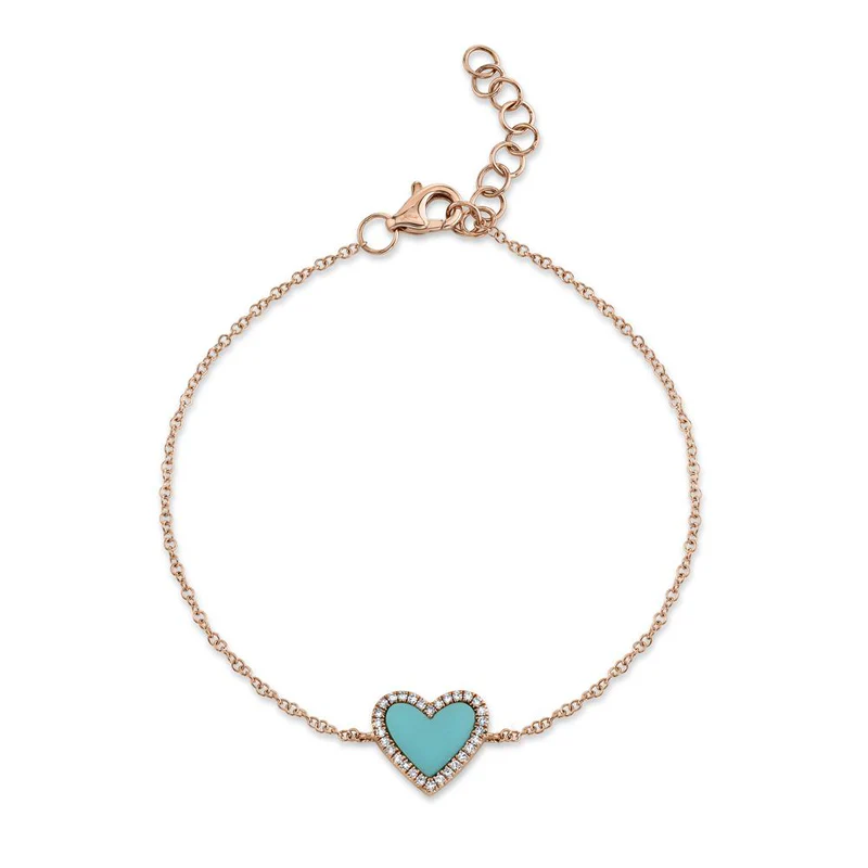 0.09CT Diamond & 0.60CT Turquoise Heart Bracelet
