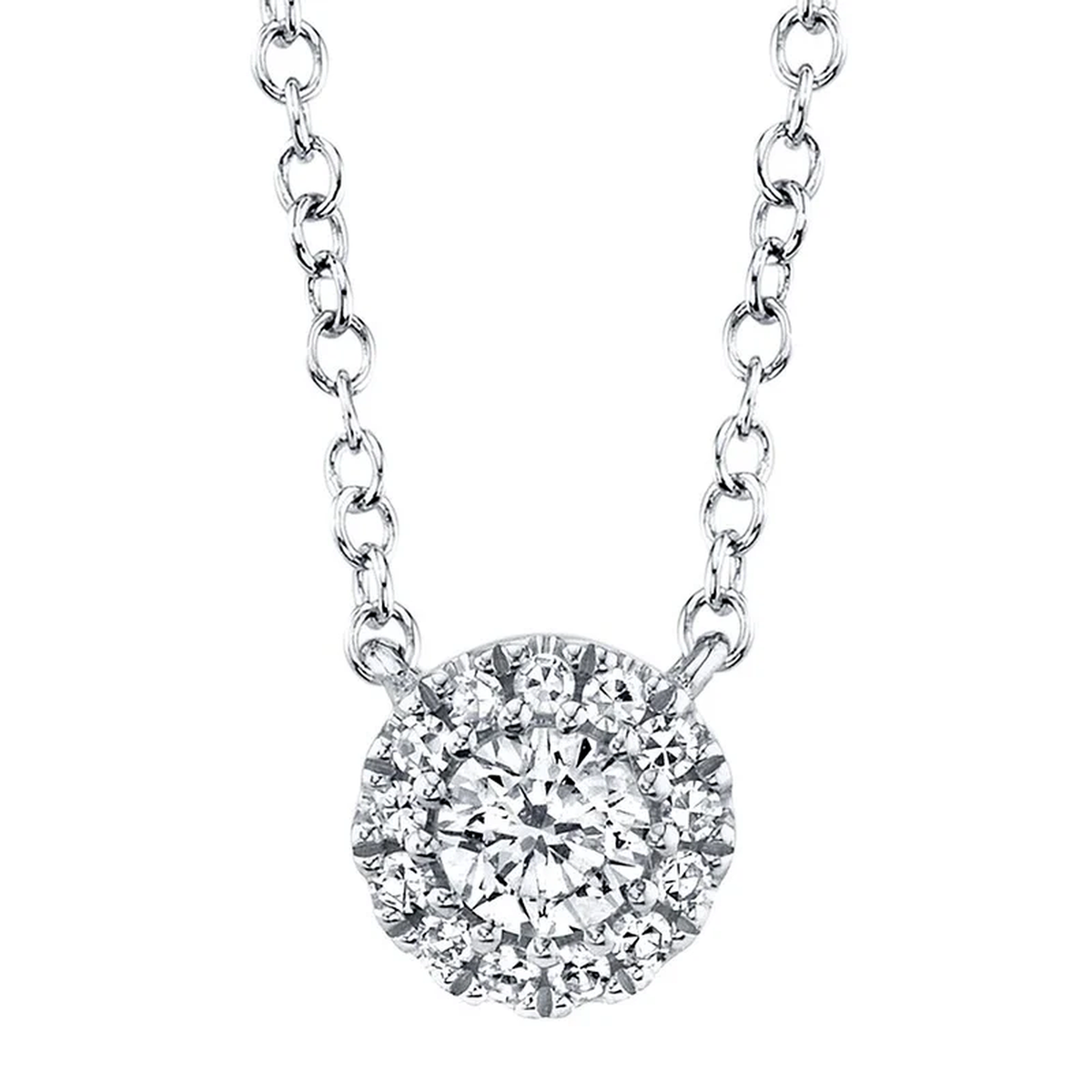 14K White Gold Diamond Halo Necklace
