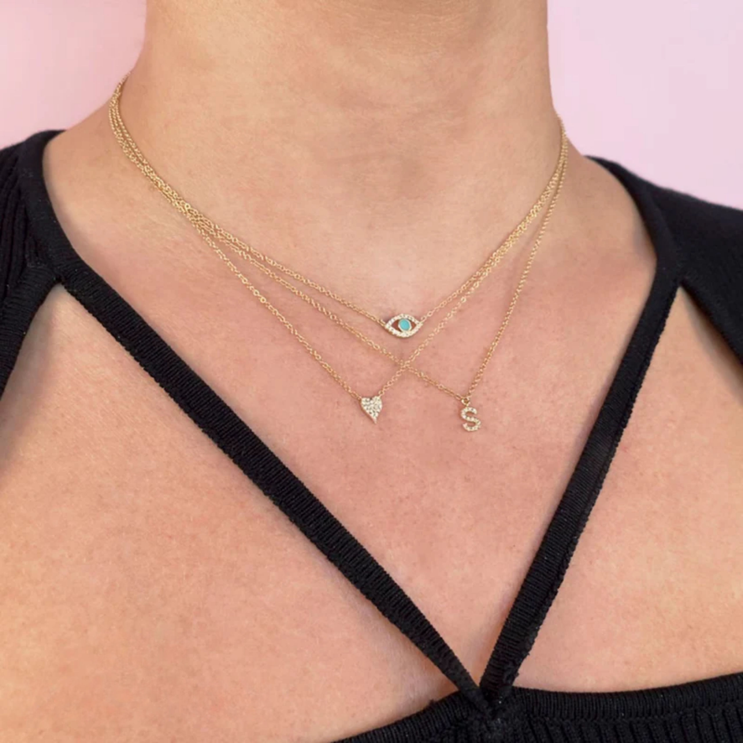 Diamond Initial Necklace solid 14K gold jewelry