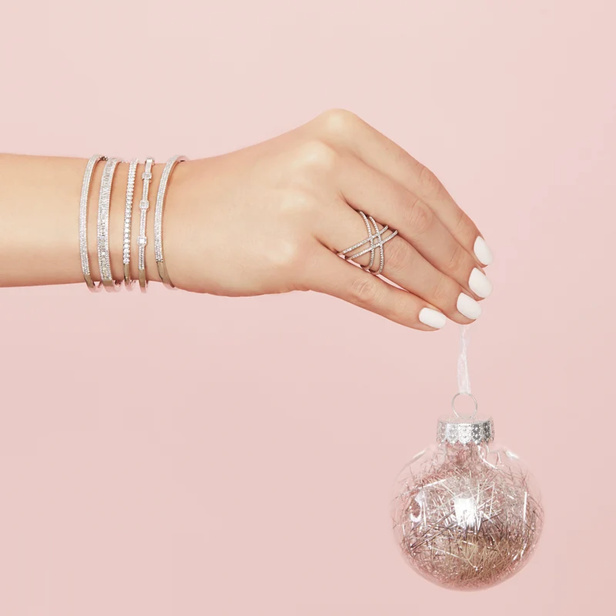 14K Gold Diamond Baguette Bangle Bracelet Worn on Wrist