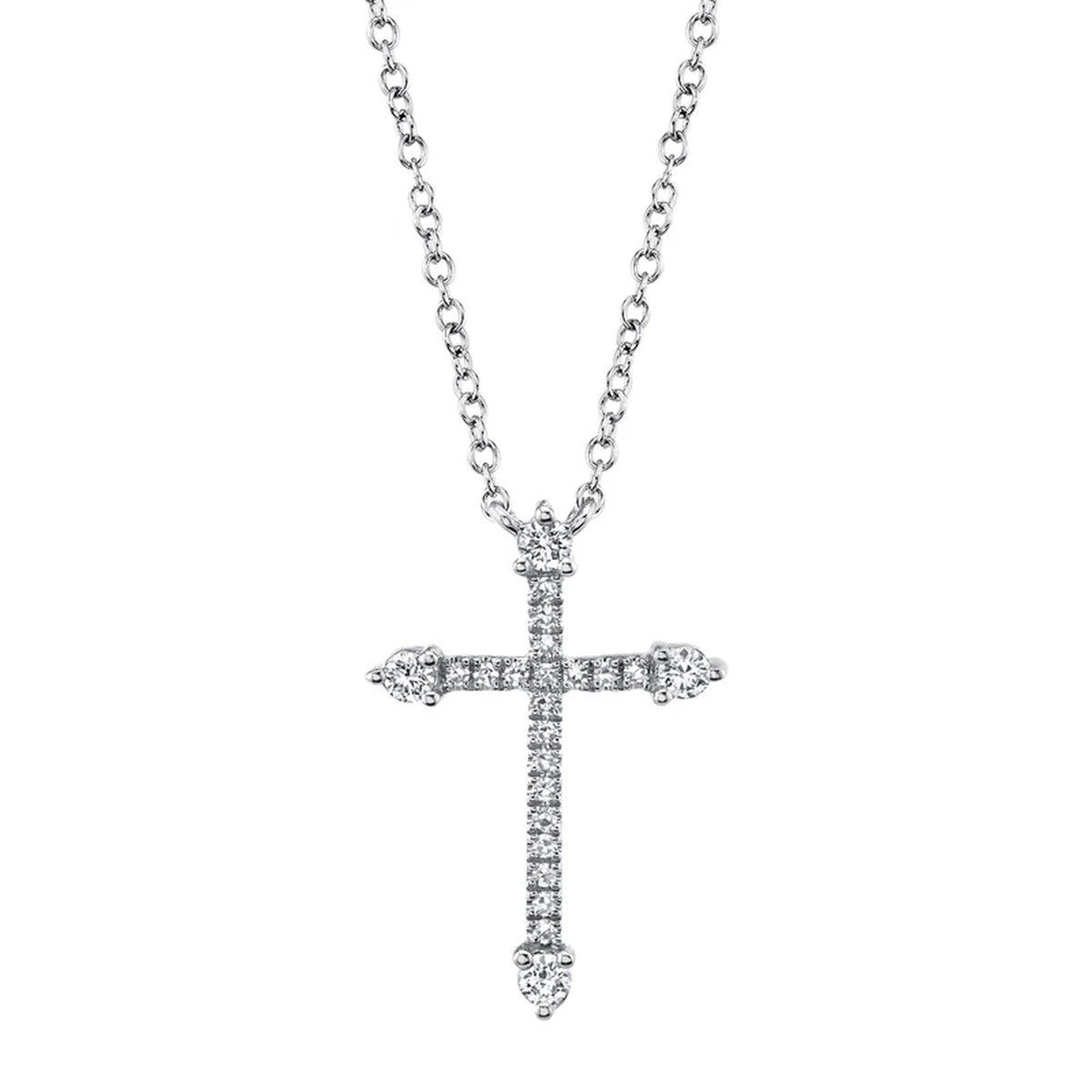 14K White Gold Diamond Accent Cross Necklace