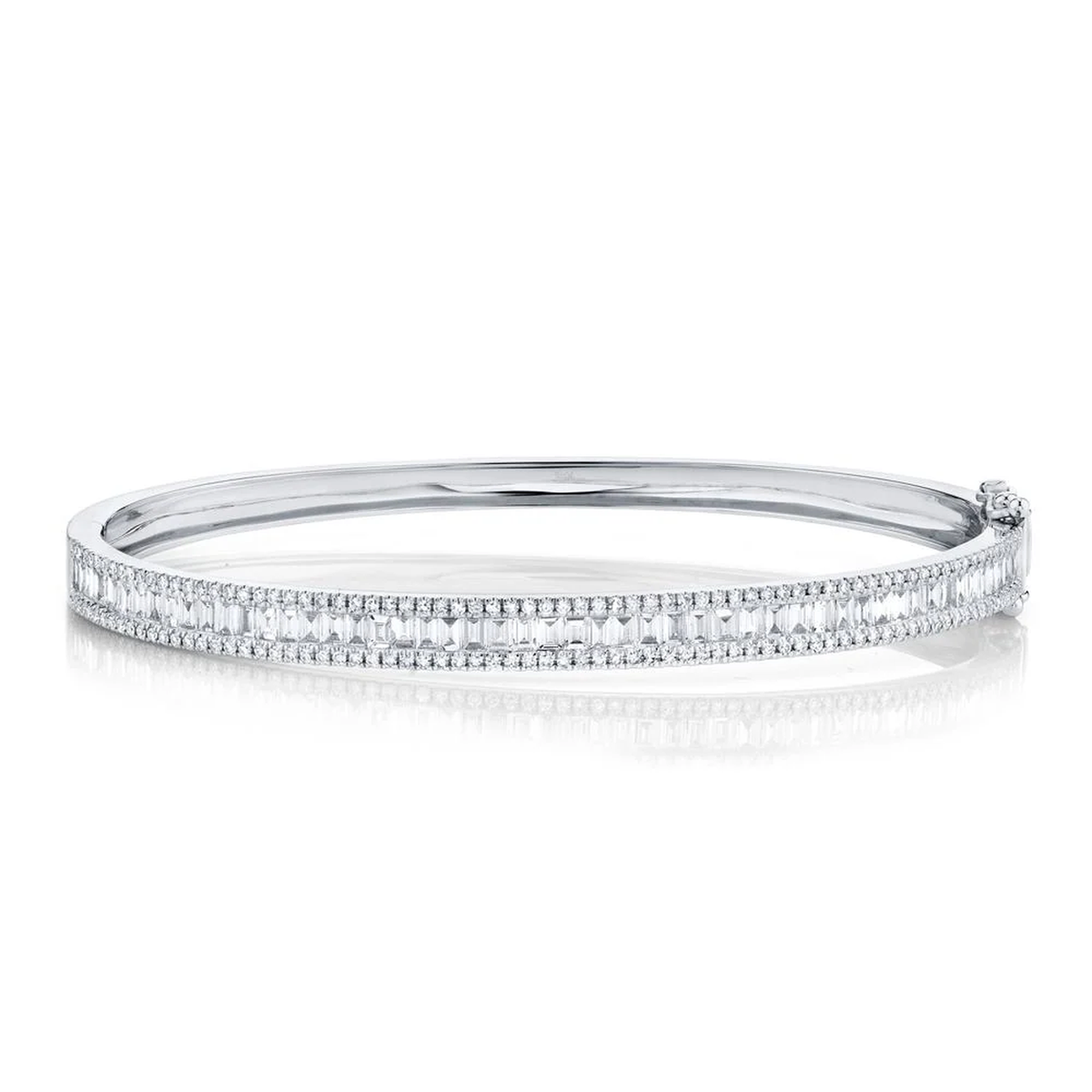 14K White Gold Diamond Baguette Bangle Bracelet