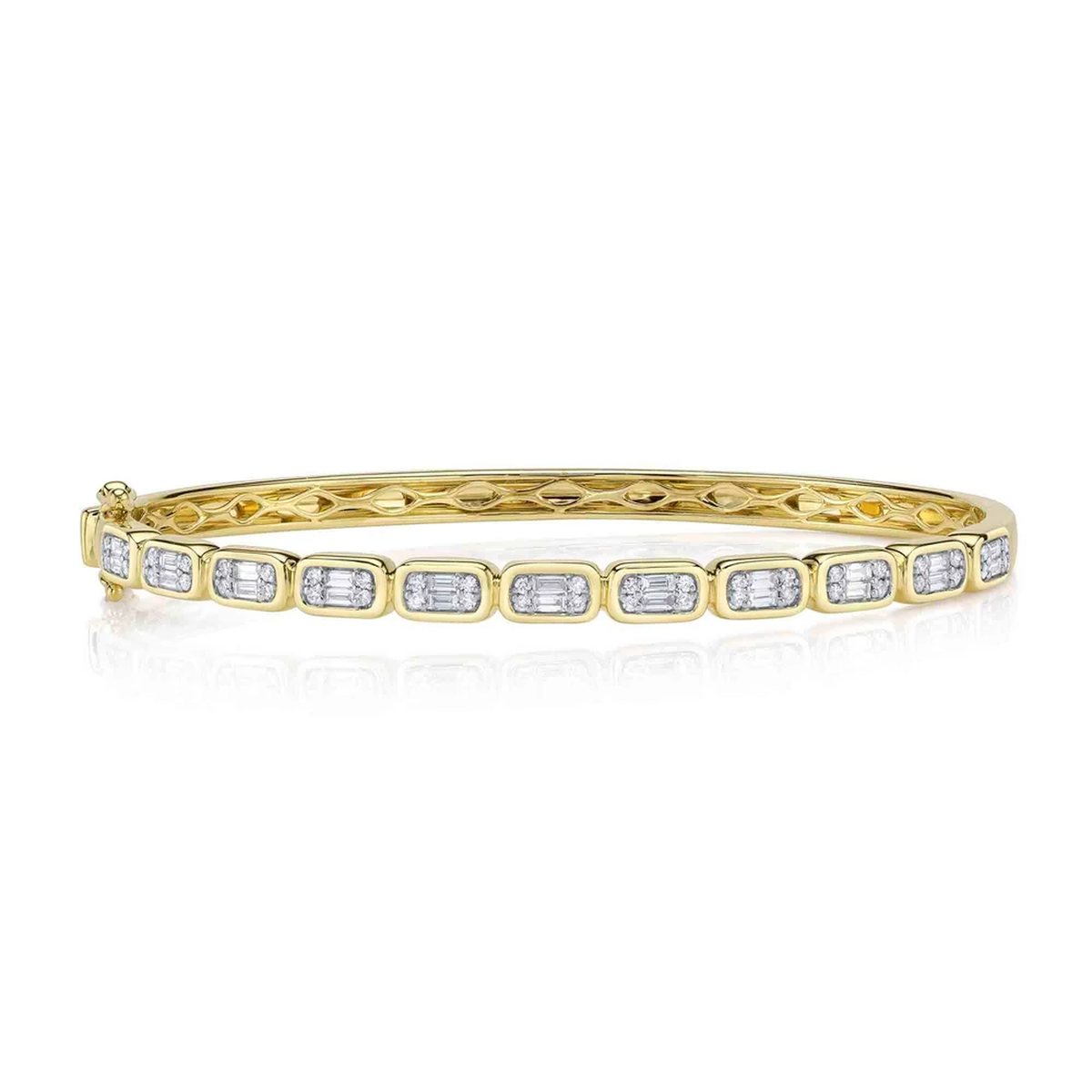14K Yellow Gold Baguette Diamond Cluster Bangle Bracelet