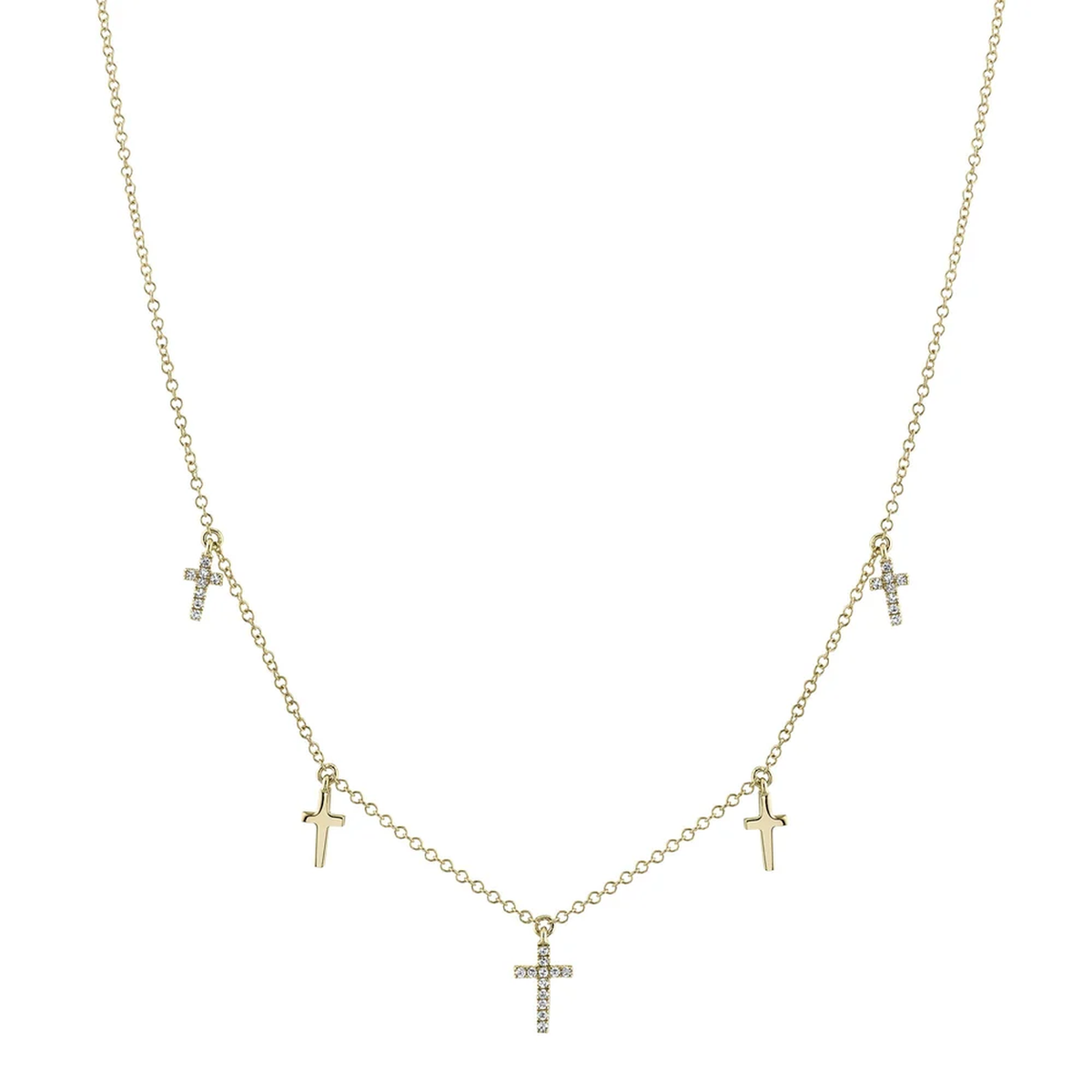 14K Yellow Gold Diamond Cross Charm Necklace