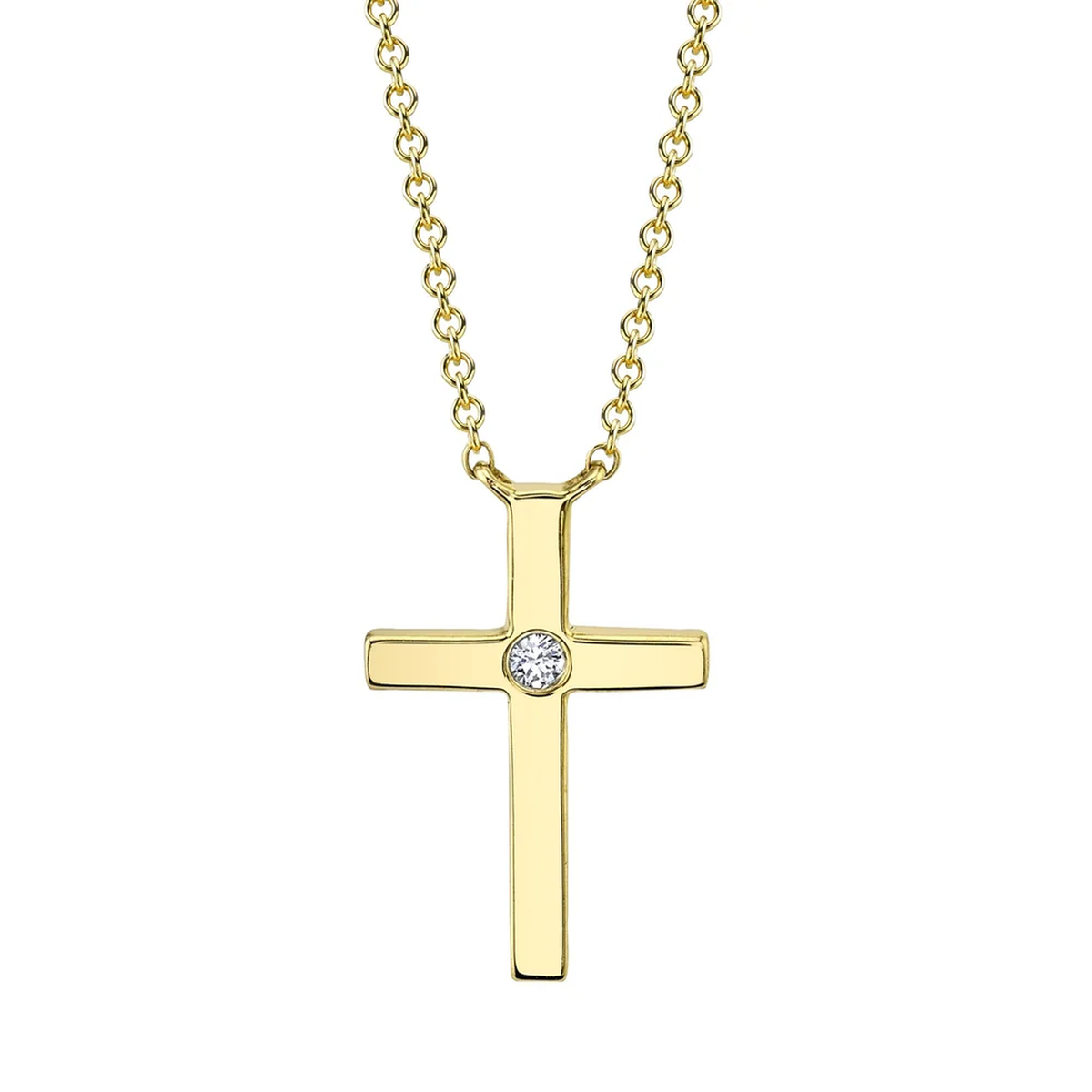 14K Yellow Gold Diamond Solitaire Cross Necklace