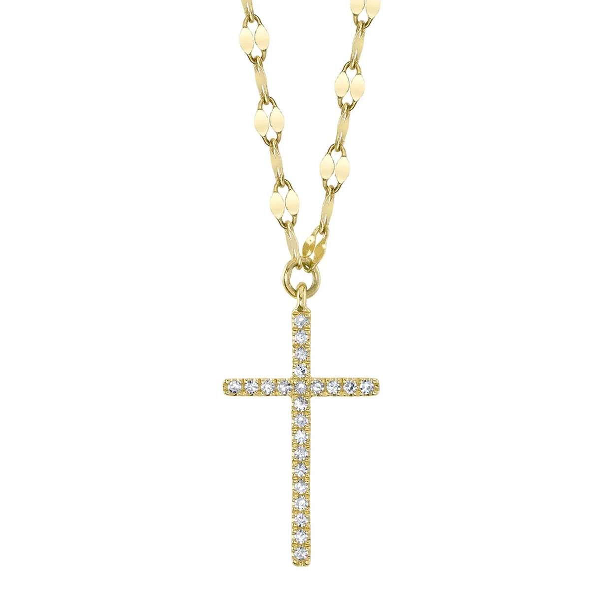 14K Yellow Gold Diamond Sparkle Cross Necklace