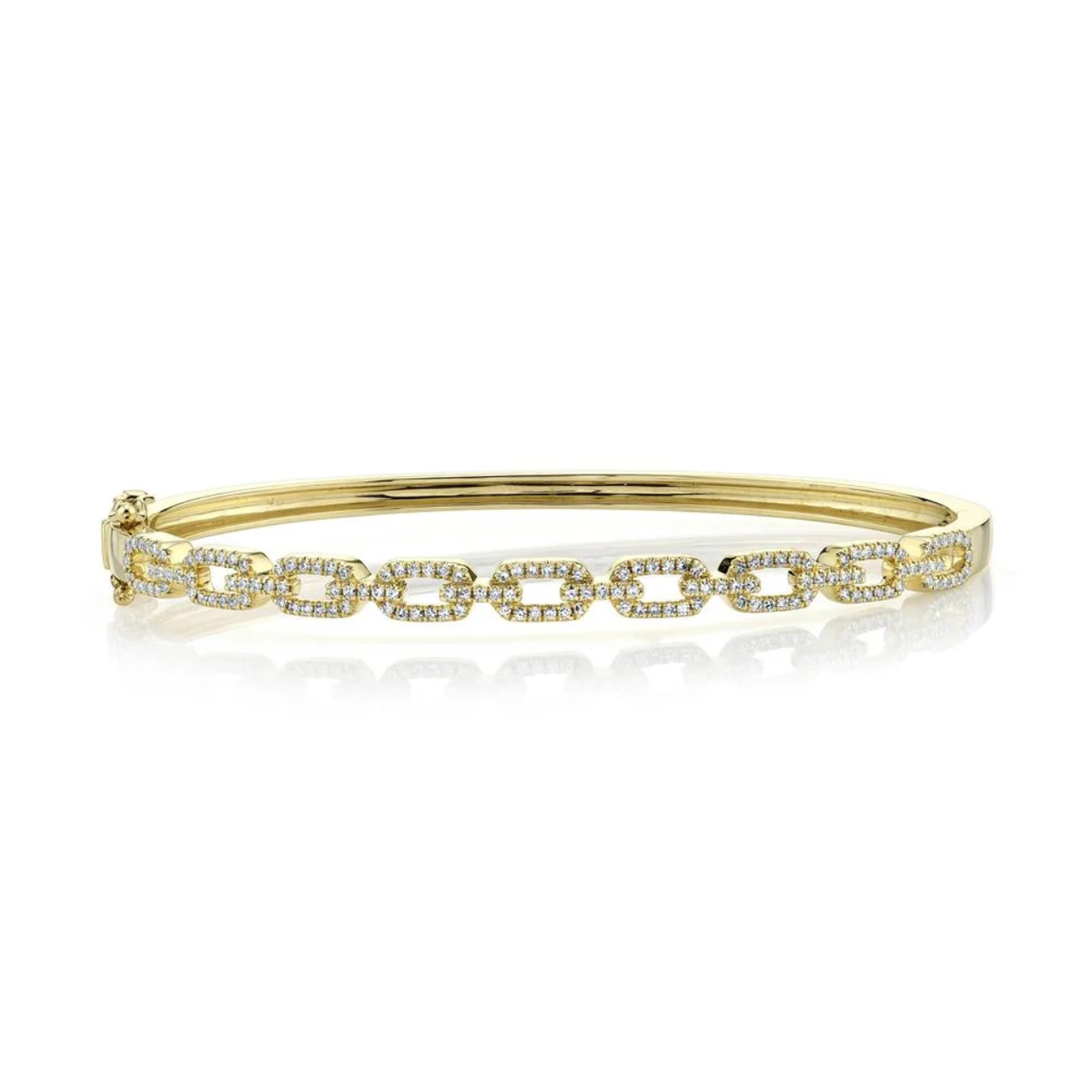 14K Yellow Gold Open Diamond Link Bangle Bracelet