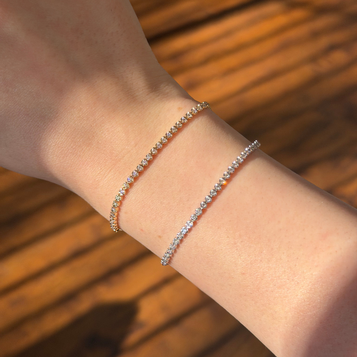 14K Gold Diamond Crown-Set Chain Bracelet Worn on Wrist