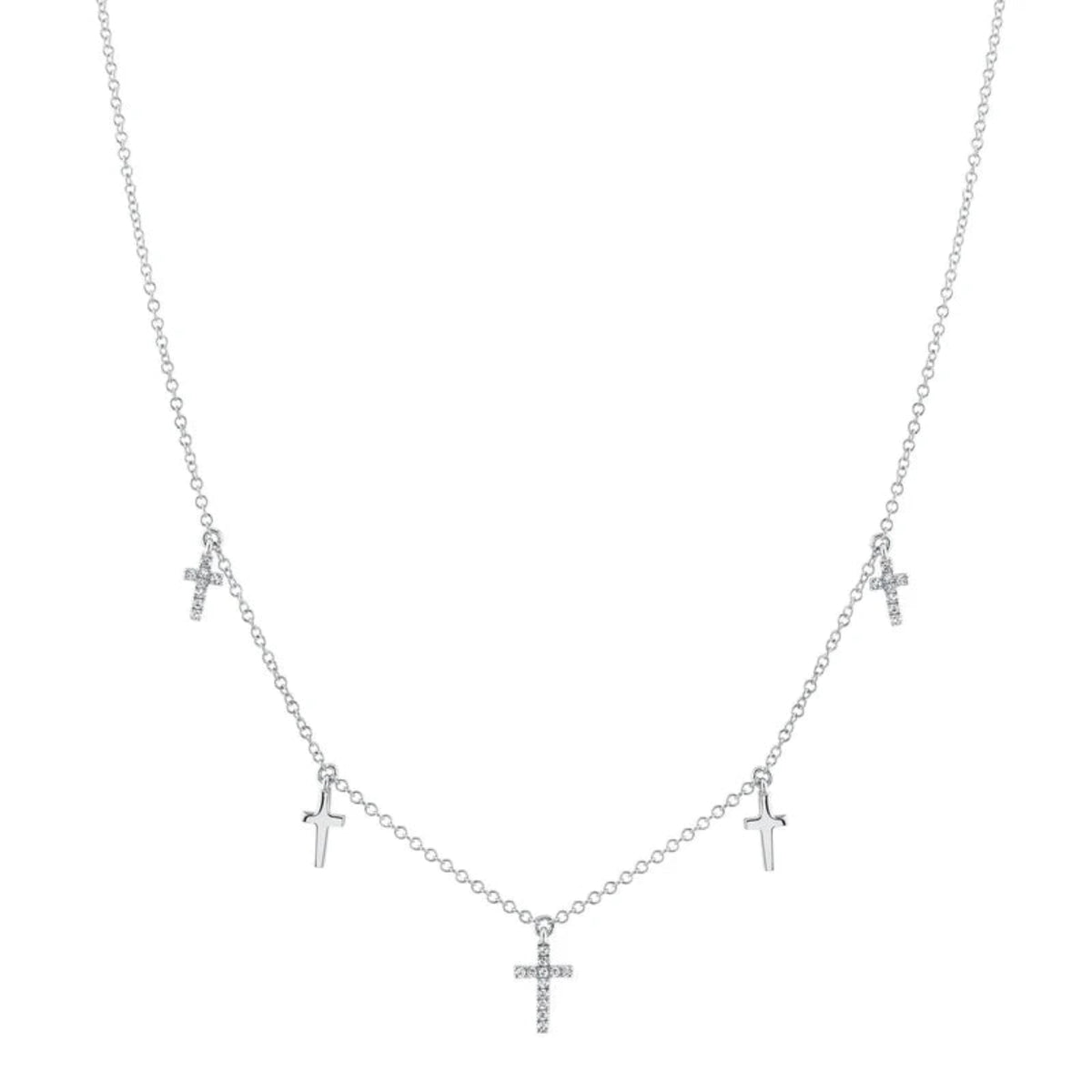14K White Gold Diamond Cross Charm Necklace