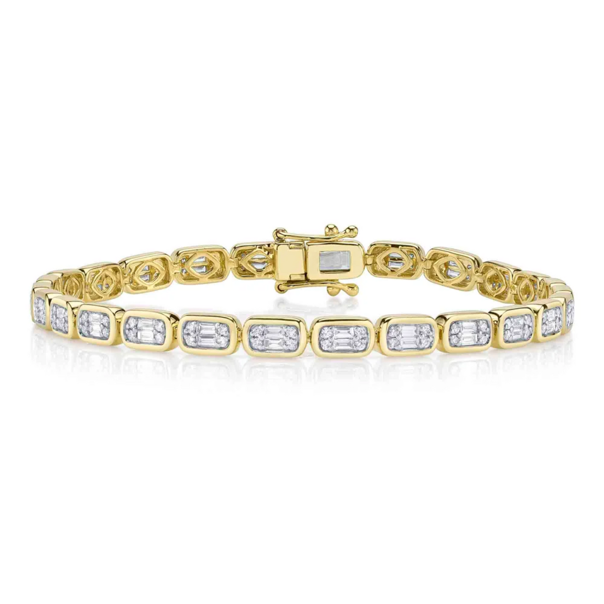 14K Yellow Gold Baguette Diamond Cluster Tennis Bracelet