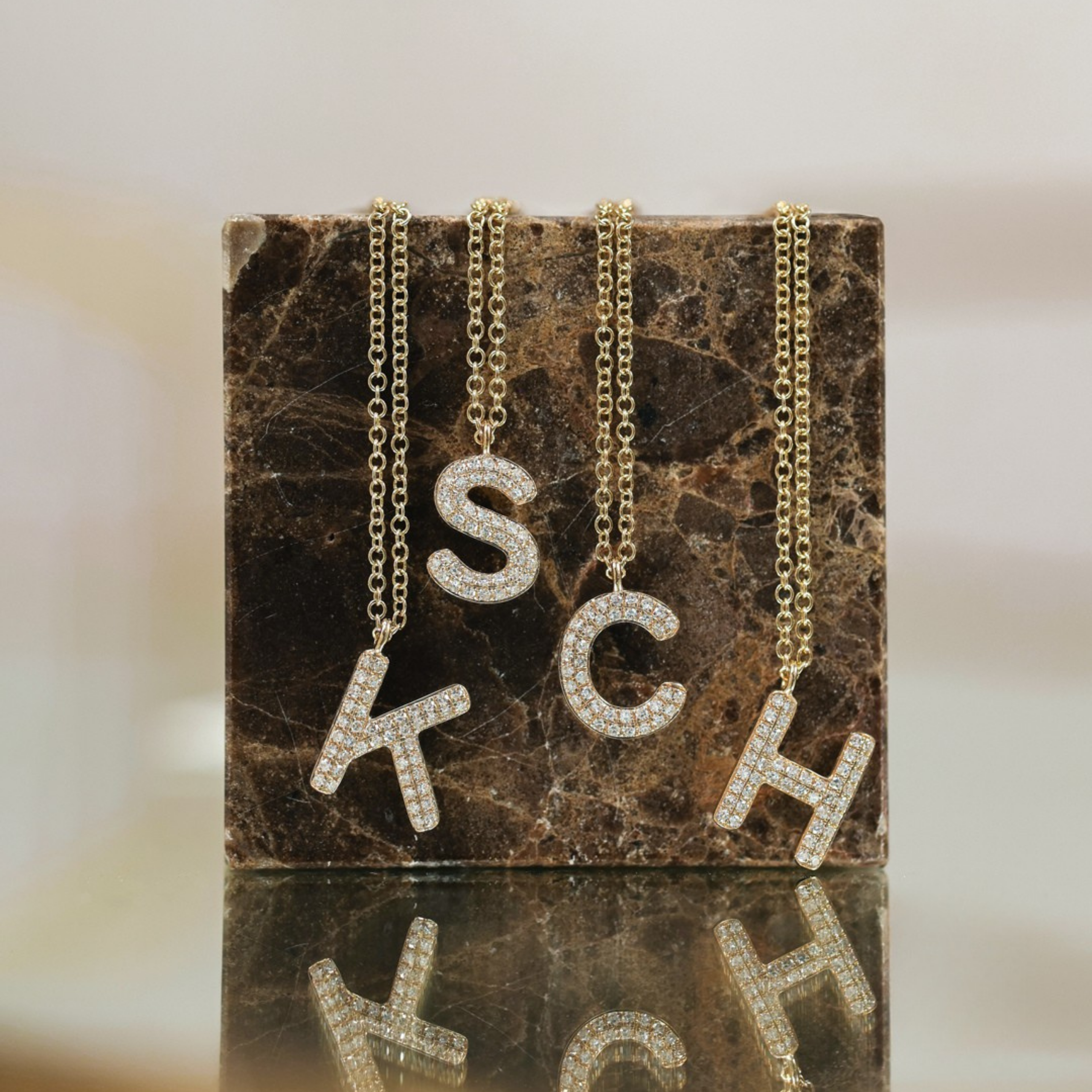 Pavé Initial Necklace solid 14K gold jewelry