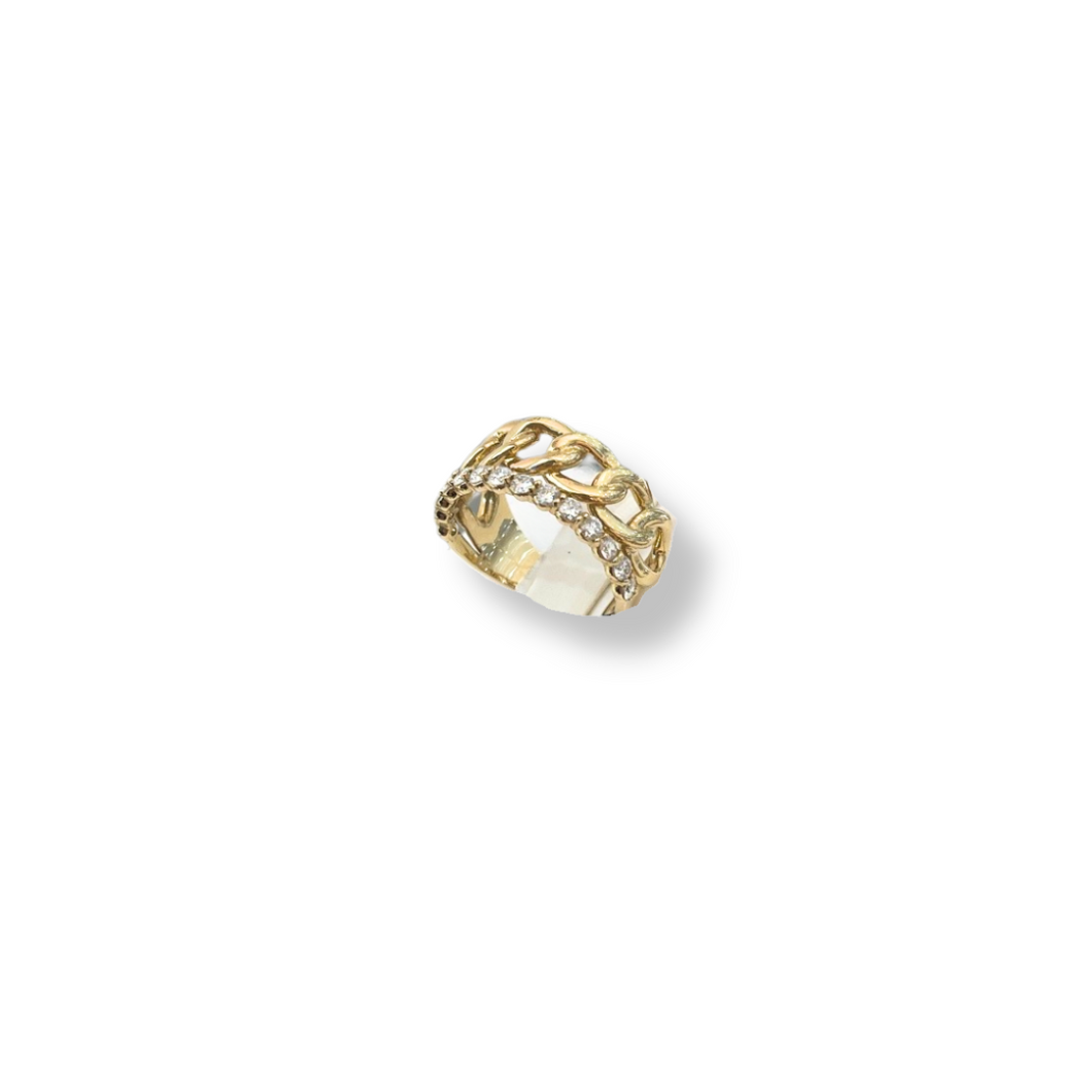 14K Gold Cuban Ring with Diamond Layer