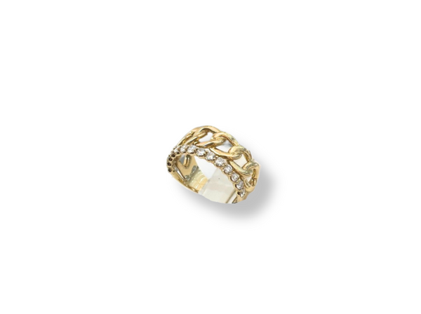 14K Gold Cuban Ring with Diamond Layer