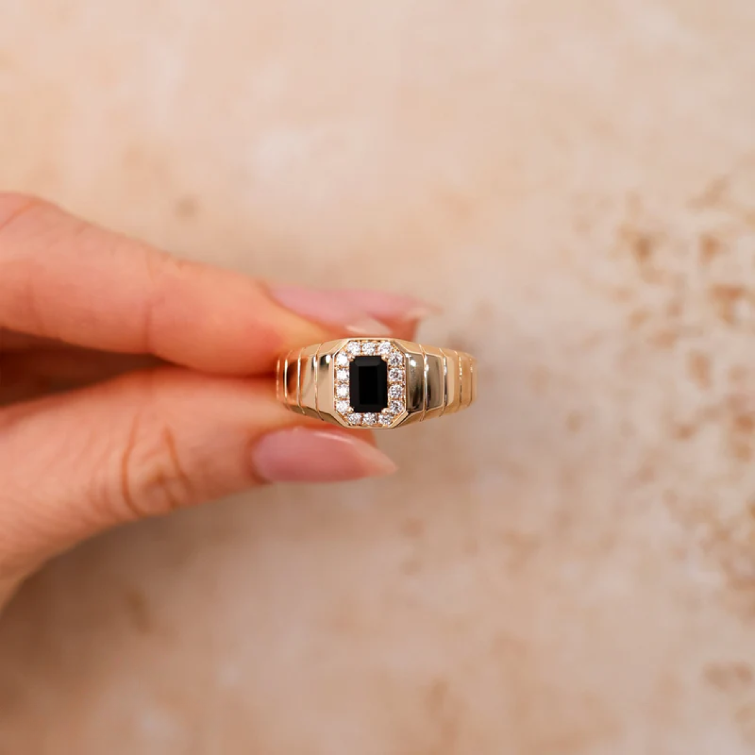 Black Onyx Diamond Signet Ring