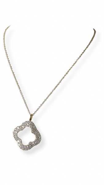 14KT Yellow Gold Diamond Covered Clover Necklace