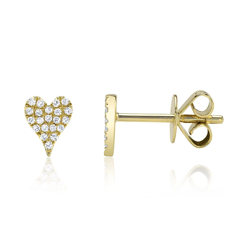 14K Yellow Gold Pointy Diamond Heart Stud Earrings