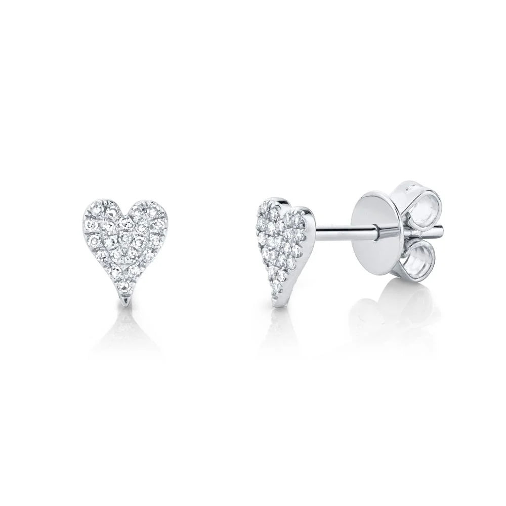 Pavé Heart Studs in solid 14k gold – handcrafted by Nancy's Jewelry