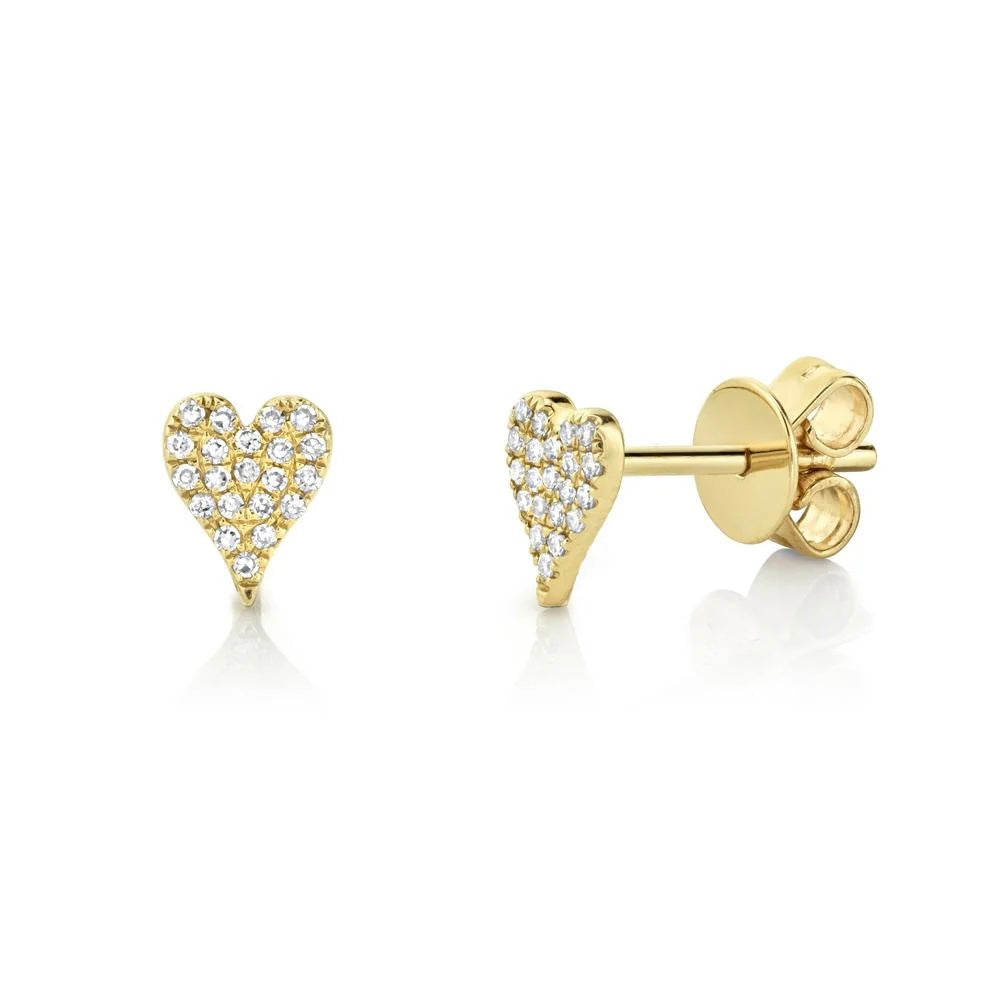 Pavé Heart Studs in solid 14k gold – handcrafted by Nancy's Jewelry