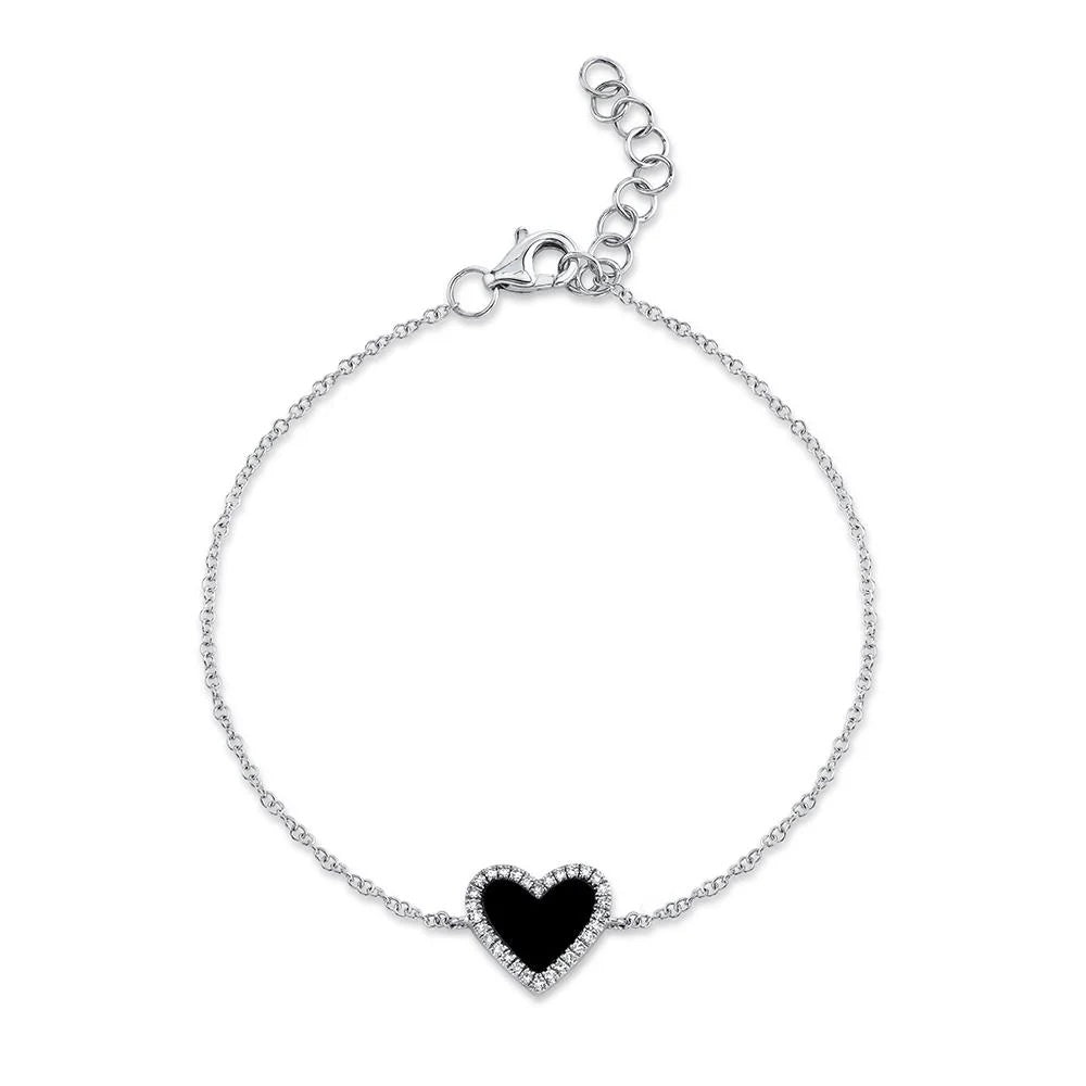 0.09CT Diamond & 0.57CT Black Onyx Heart Bracelet