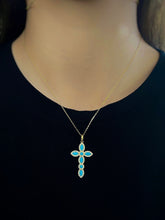 Load image into Gallery viewer, 18KT Turquoise Cubic Zirconia Ladies Cross
