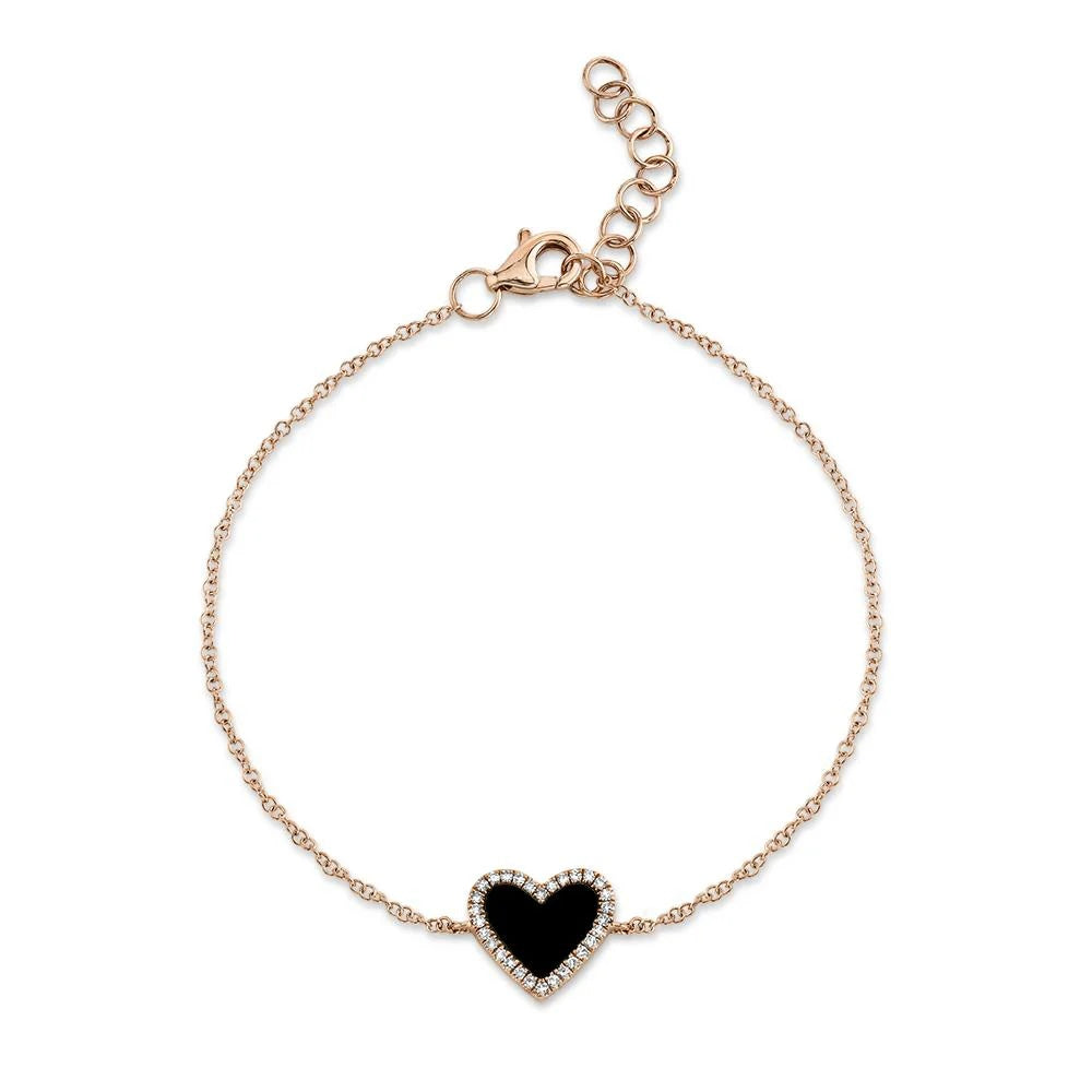 0.09CT Diamond & 0.57CT Black Onyx Heart Bracelet