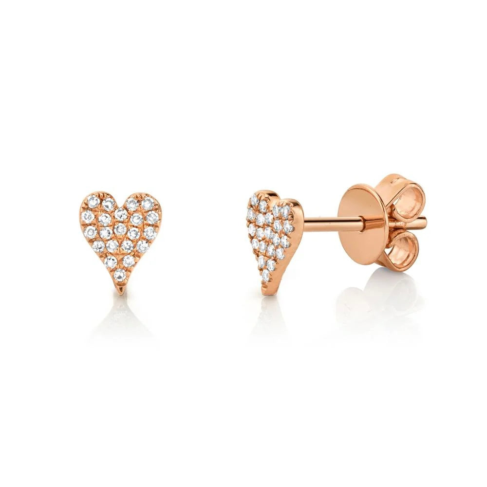 Pavé Heart Studs in solid 14k gold – handcrafted by Nancy's Jewelry