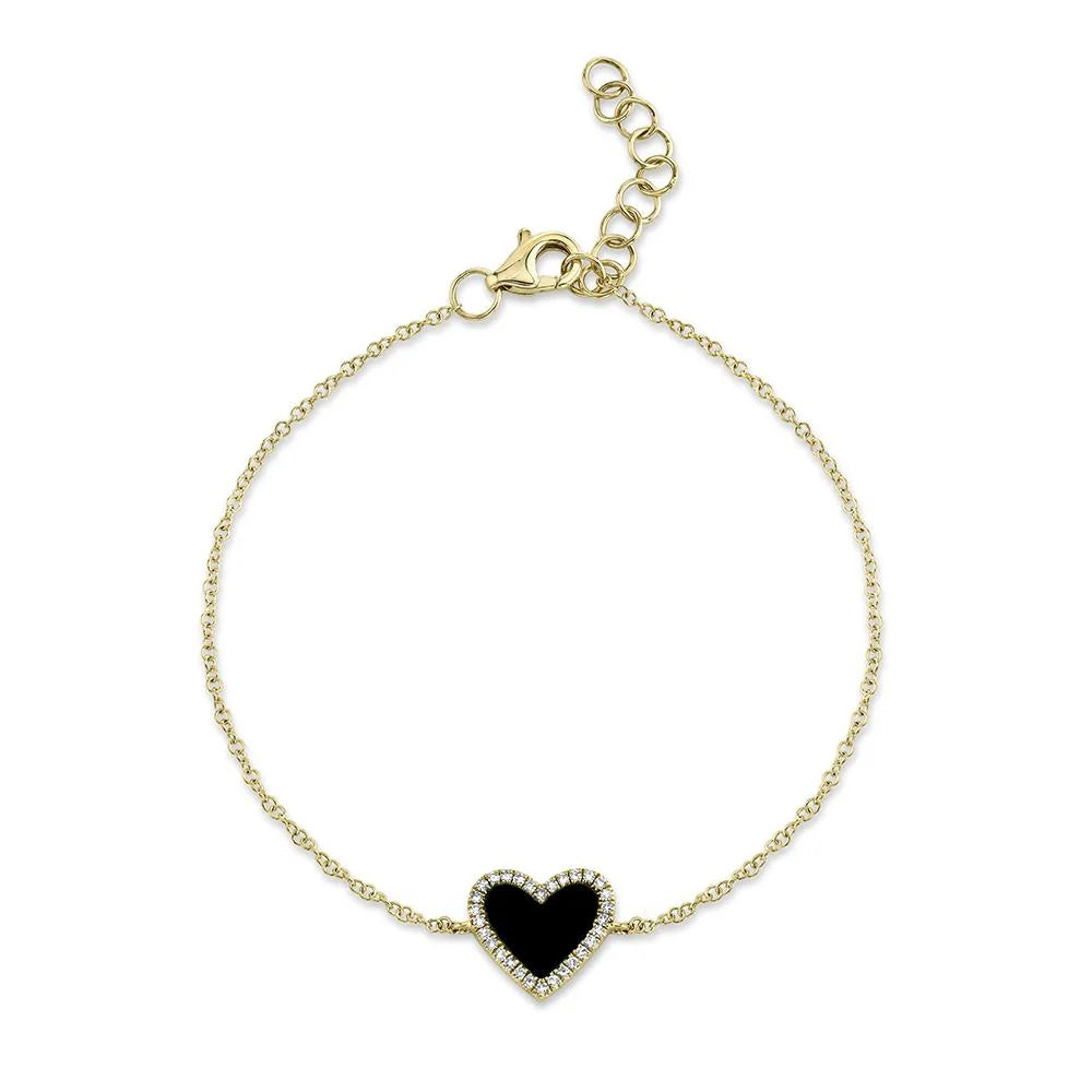 0.09CT Diamond & 0.57CT Black Onyx Heart Bracelet