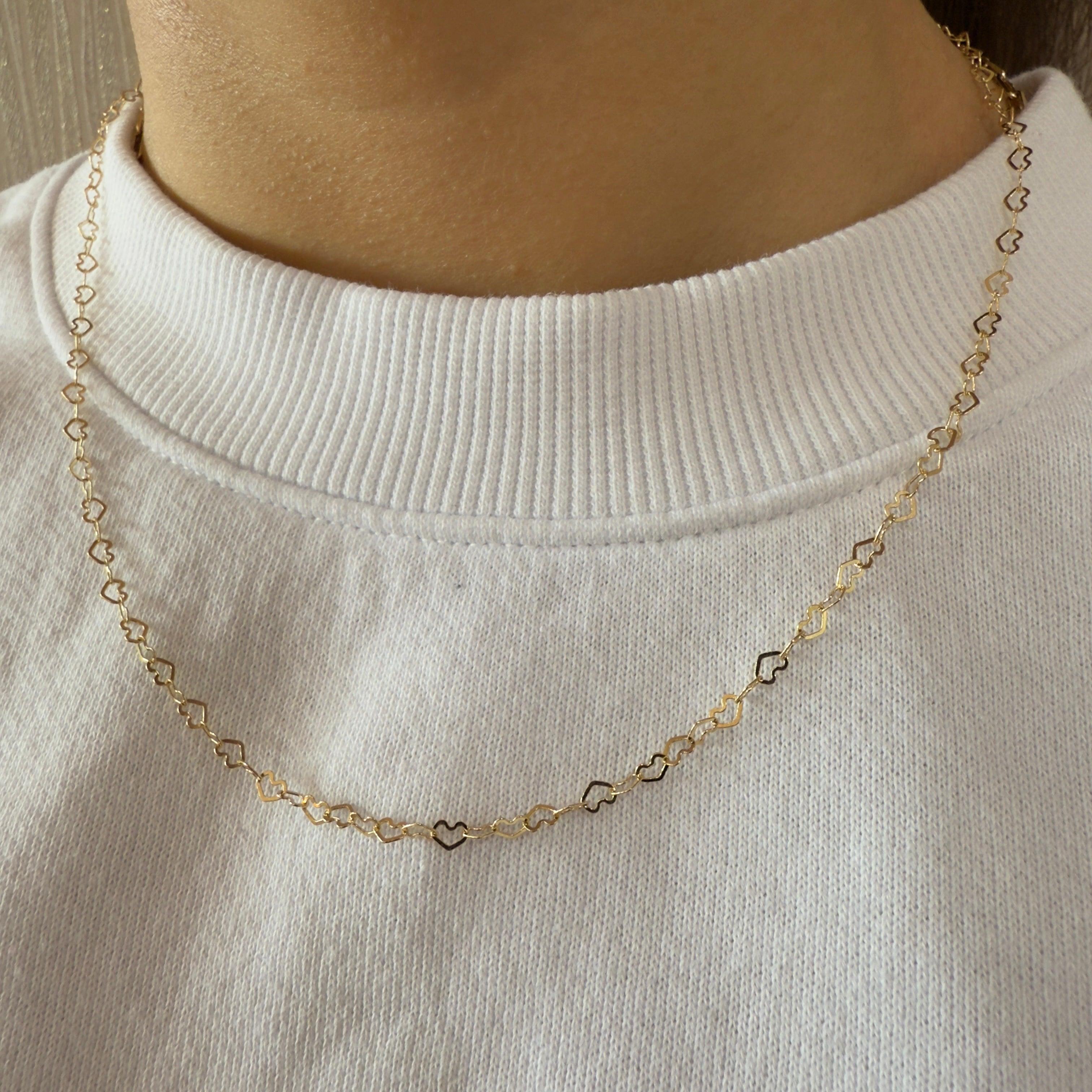 Linked Heart Necklace in solid 14k gold – handcrafted by Nancy's Jewelry