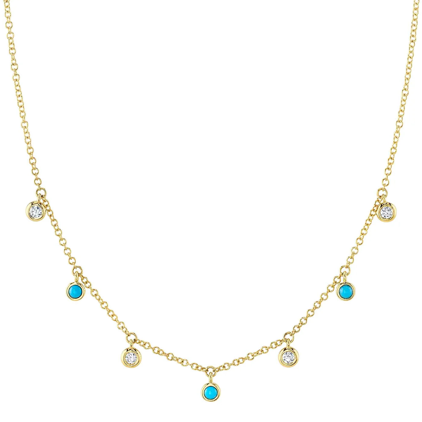 0.11CT Diamond & 0.11CT Turquoise Necklace | Necklaces in 14K Gold = Nancy's Jewelry