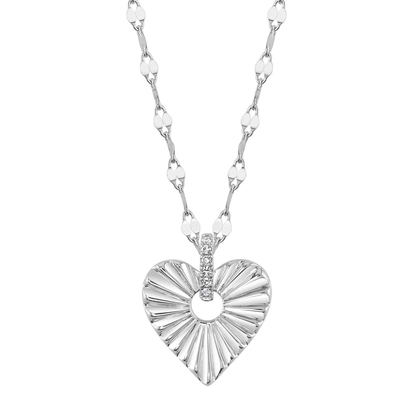 0.02CT Diamond Ribbed Heart Necklace | Necklaces in 14K Gold = Nancy's Jewelry