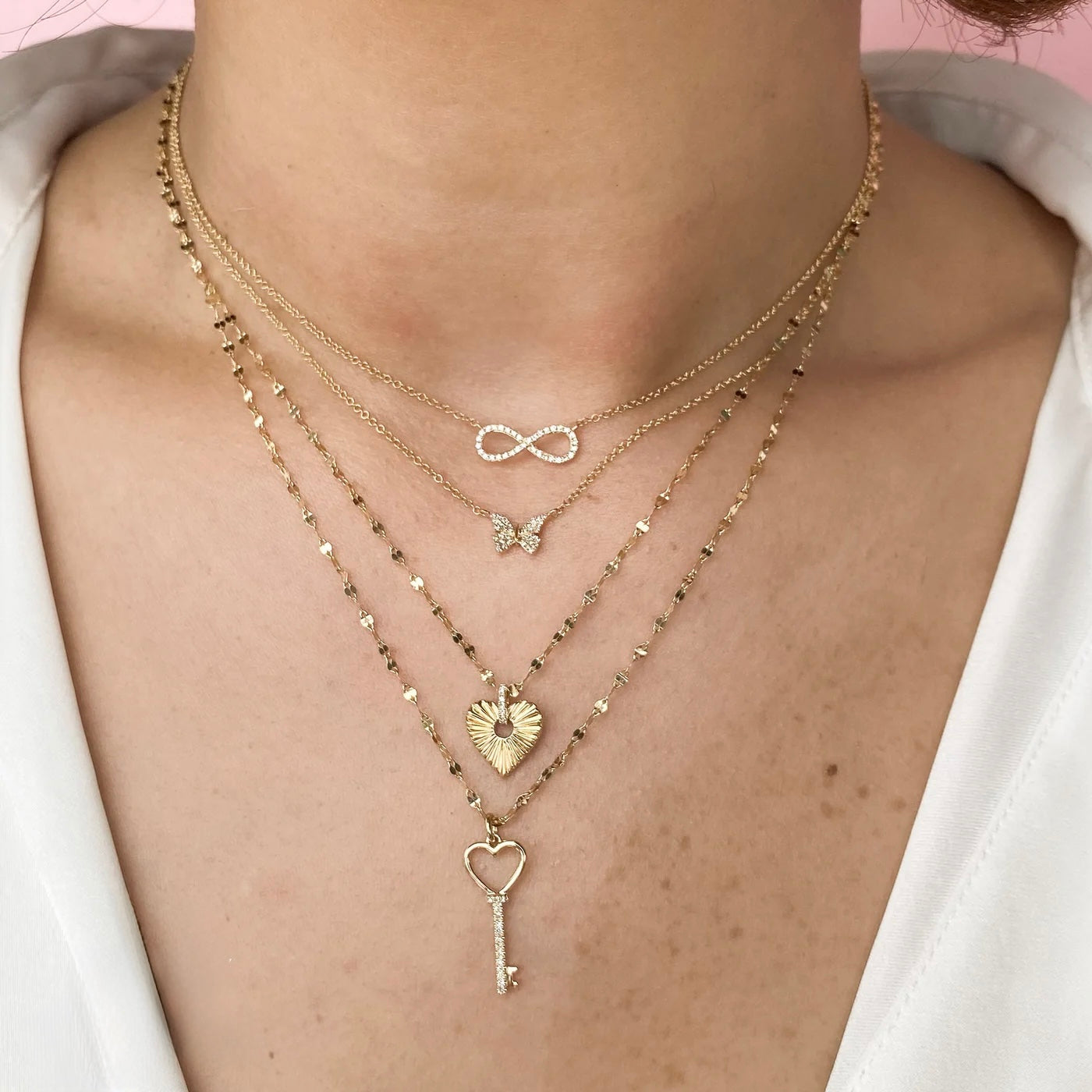 0.02CT Diamond Ribbed Heart Necklace | Necklaces in 14K Gold = Nancy's Jewelry