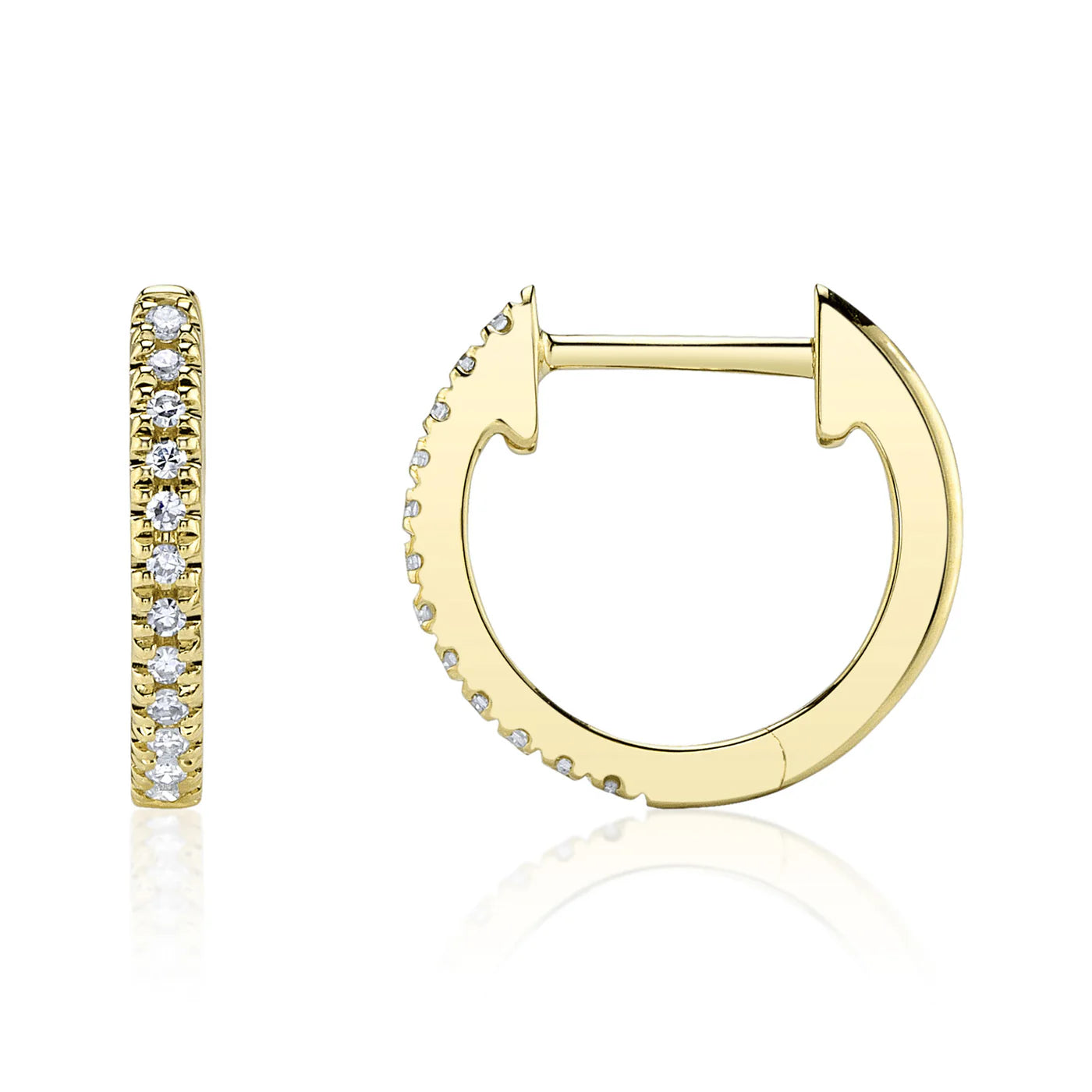 Classic Diamond Huggies in solid 14k gold – handcrafted by Nancy's Jewelry