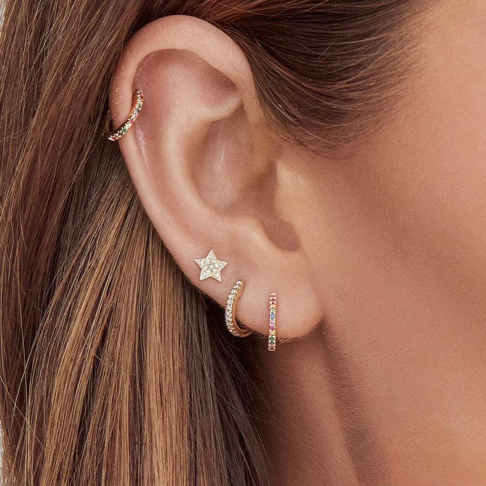 Classic Diamond Huggies in solid 14k gold – handcrafted by Nancy's Jewelry