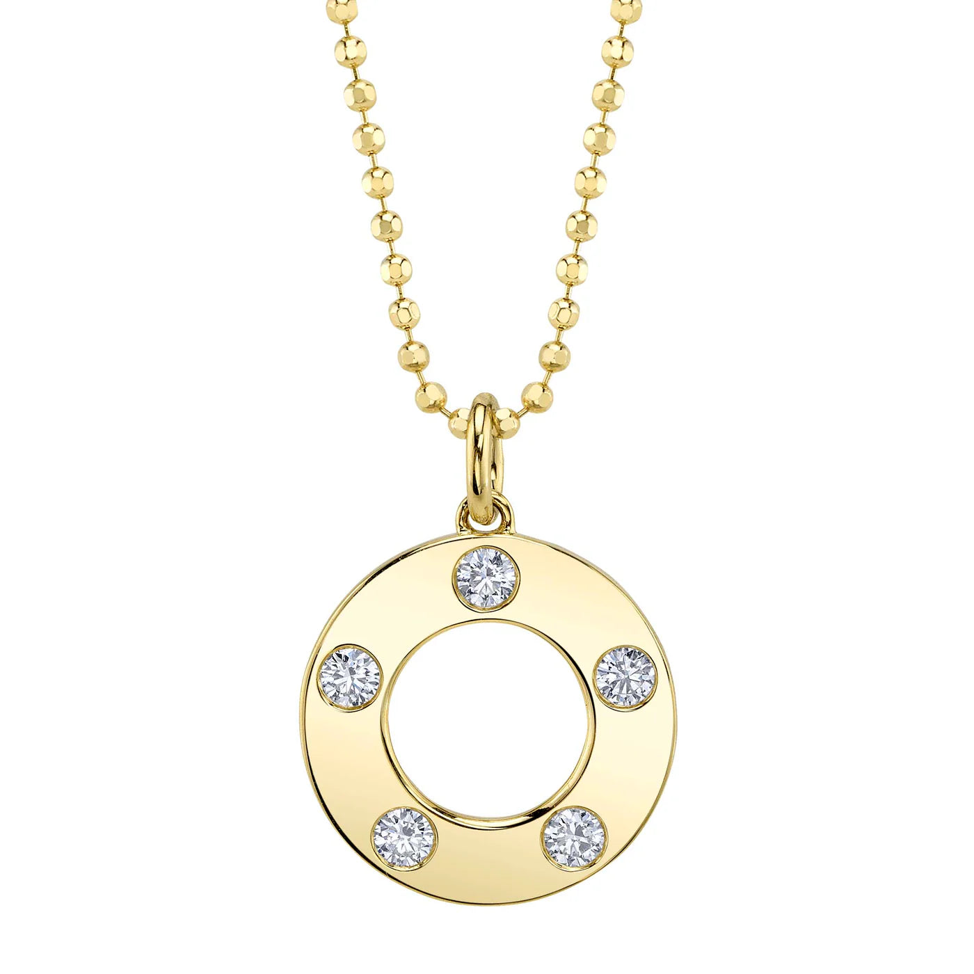 0.24CT Diamond Circle Faceted Ball Chain Necklace | Necklaces in 14K Gold = Nancy's Jewelry