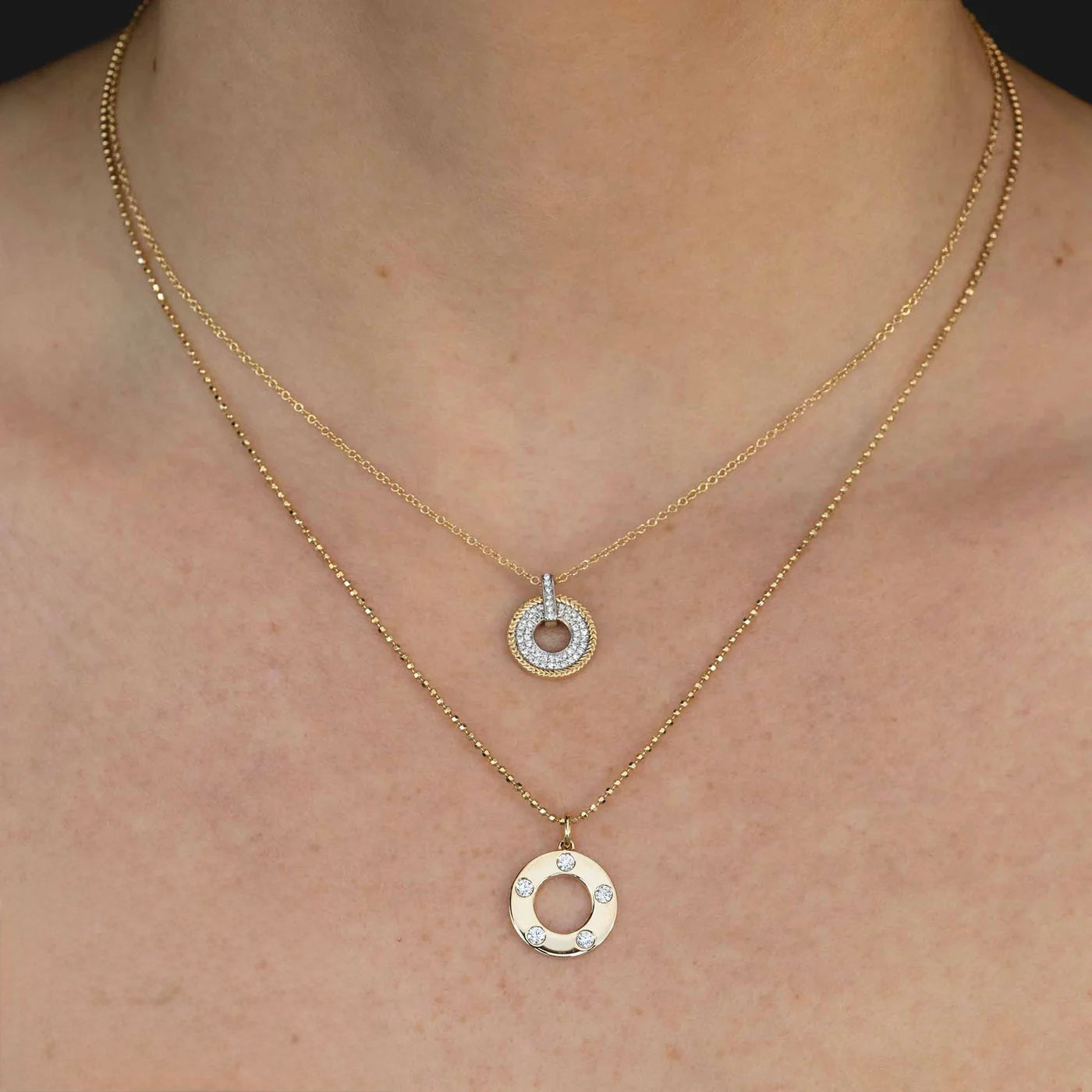 0.24CT Diamond Circle Faceted Ball Chain Necklace | Necklaces in 14K Gold = Nancy's Jewelry