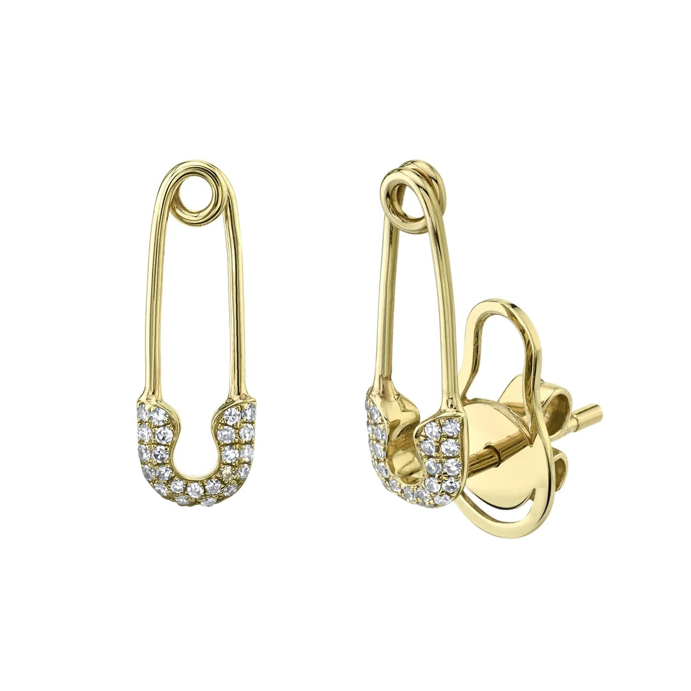0.10CT Diamond Safety Pin Stud Earring | Earrings in 14K Gold = Nancy's Jewelry