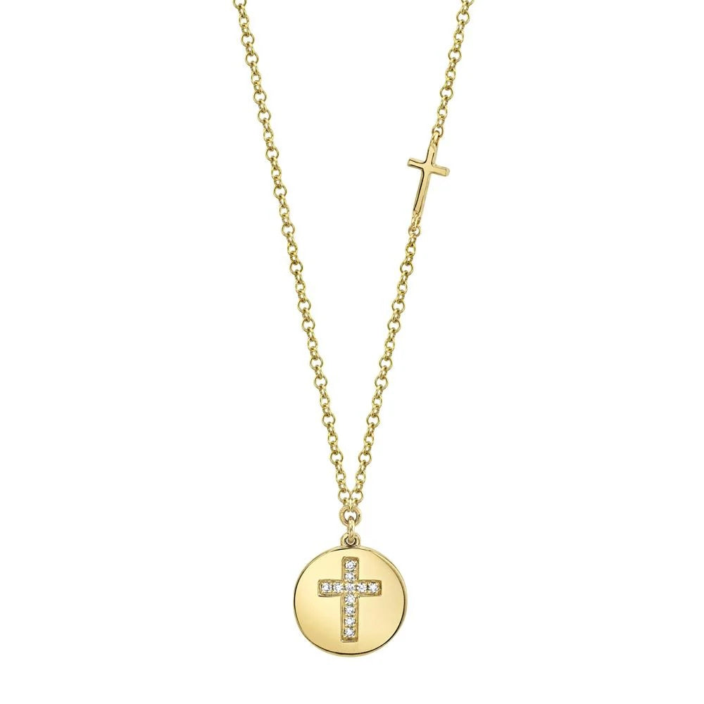0.04CT Diamond Cross Disc Necklace | Necklaces in 14K Gold = Nancy's Jewelry