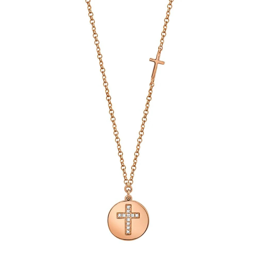 0.04CT Diamond Cross Disc Necklace | Necklaces in 14K Gold = Nancy's Jewelry