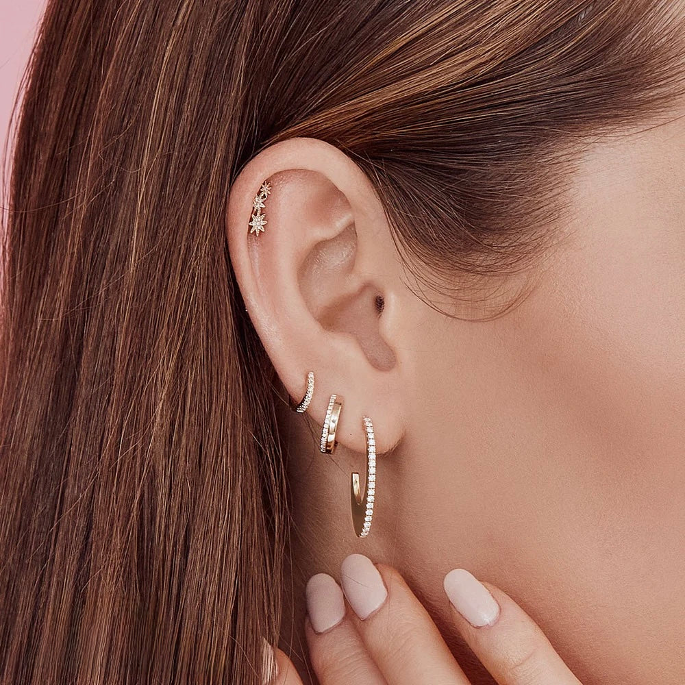 Mini Diamond Huggies in solid 14k gold – handcrafted by Nancy's Jewelry