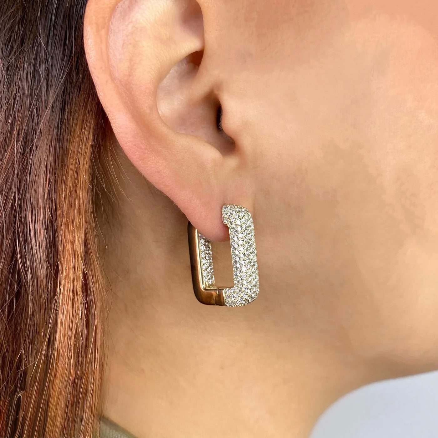 4.13CT Diamond Pave Rectangle Hoop Earring
