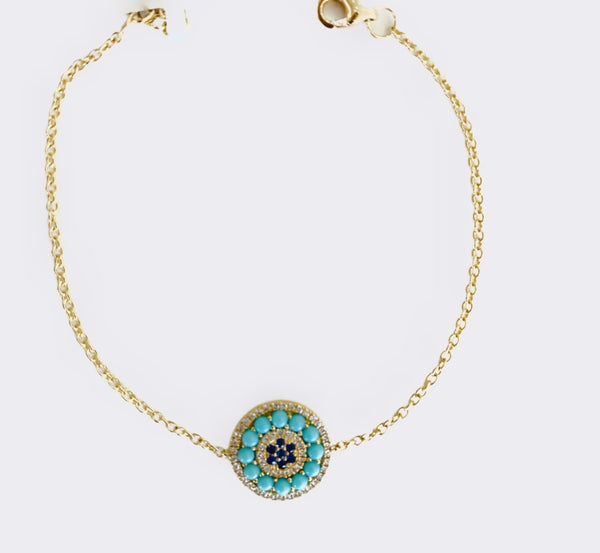 14Kt Yellow Gold Diamond and Turquoise Bracelet