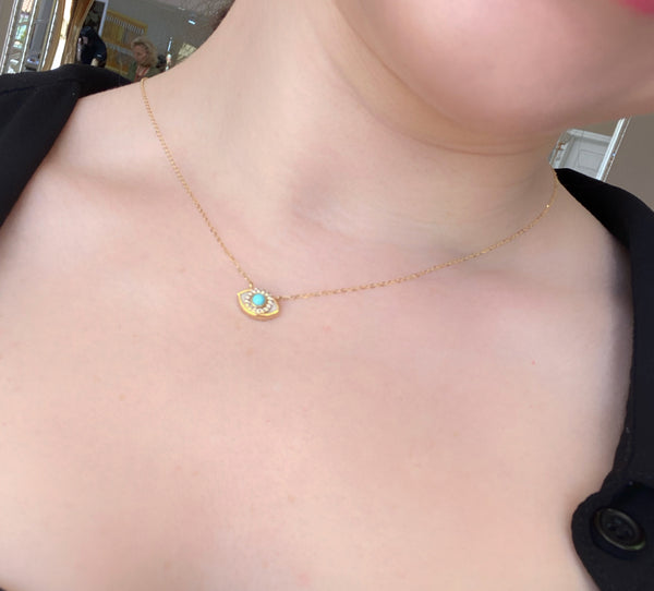 14Kt Yellow Gold Convertible Evil Eye/Mother of Pearl, Turquoise, Diamond