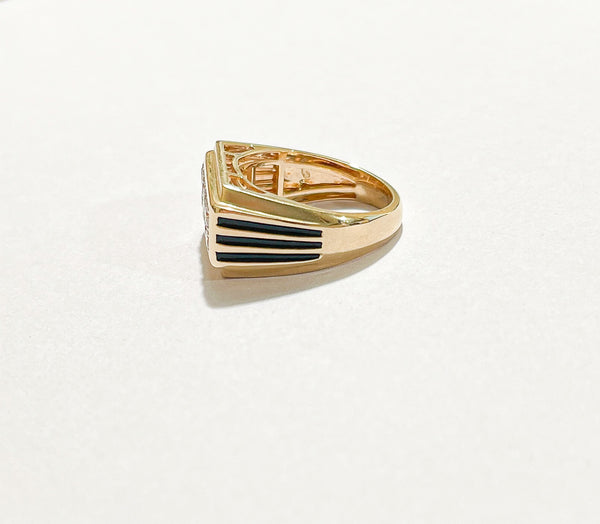 14KT Mens Yellow Gold Ring with Double Diamond Row