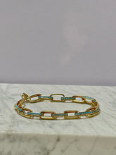 Load image into Gallery viewer, 14Kt Yellow Gold Turquoise Paperclip Bracelet
