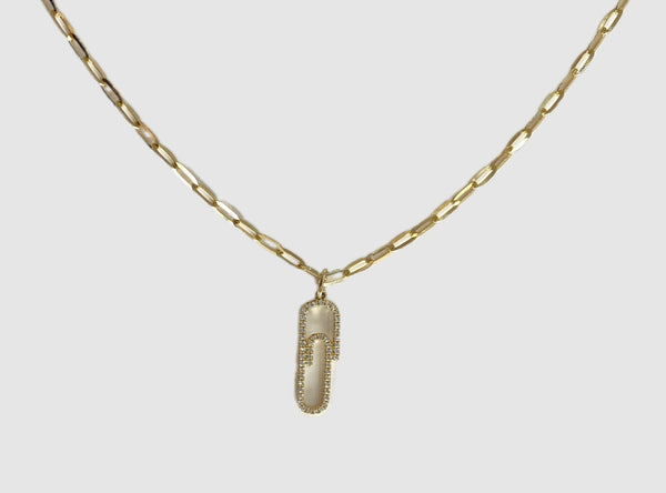 14Kt Yellow Gold Diamond Paperclip Pendant Necklace