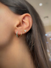Load image into Gallery viewer, 18KT Yellow Gold Turquoise Huggies Earring

