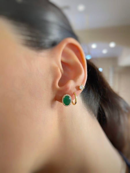 Oval Diamond Emerald Earring - Pushback