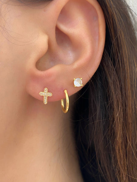 14Kt Yellow Gold Diamond Cross Stud Earrings