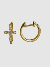 Load image into Gallery viewer, 14Kt Yellow Gold Cross Huggie Earrings

